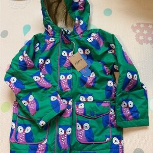 Boden Multicolor Owl Print Fleece-Lined Jacket